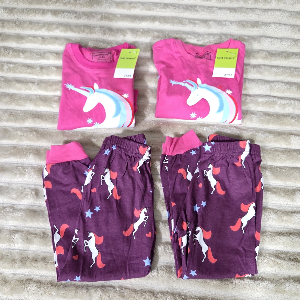NWT Unicorn Magic Kids Pajamas Set - Pink and Purple..2 sets, both are size 2t